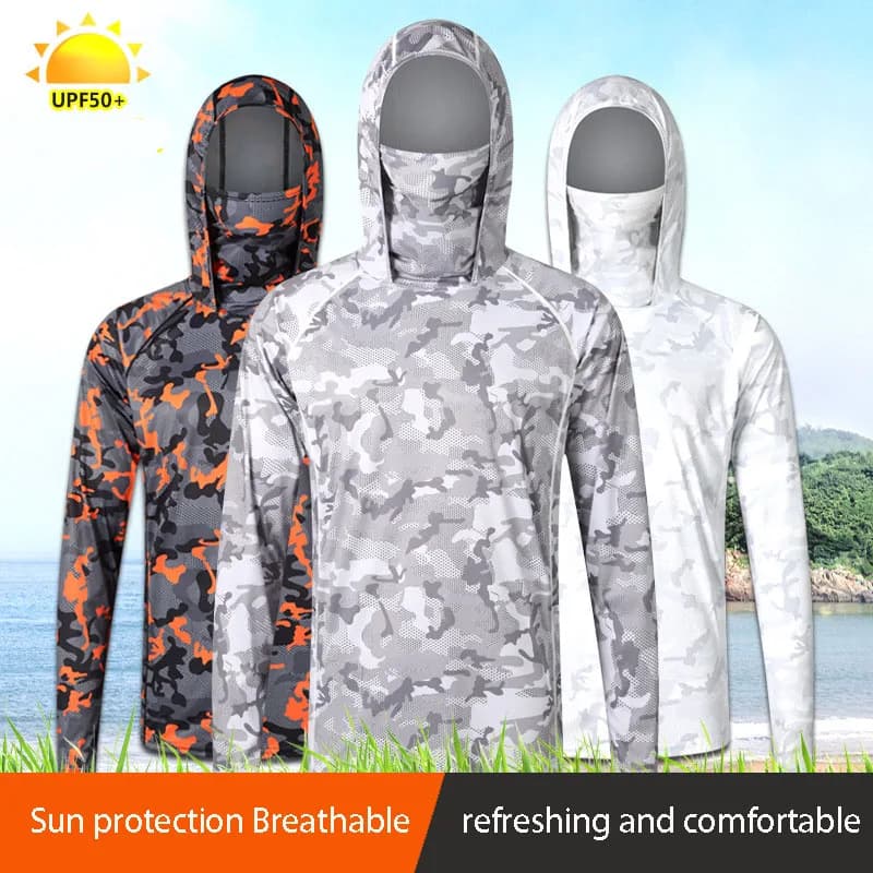 T-Shirt fishing camouflage with face mask summer fishing shirt in long sleeve ice silk with breathable sun protection Top fishing cap
