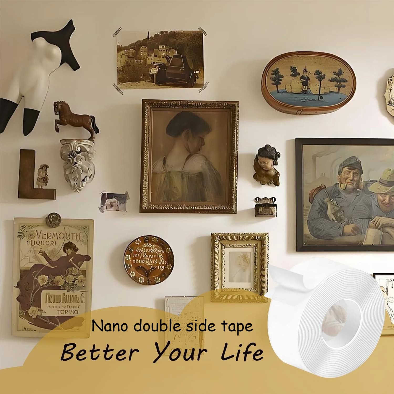 Biadhesive Extra Resistant Adhesive Tape for Interior/External Nano Tape for General Use for Fixing Frames, Mats