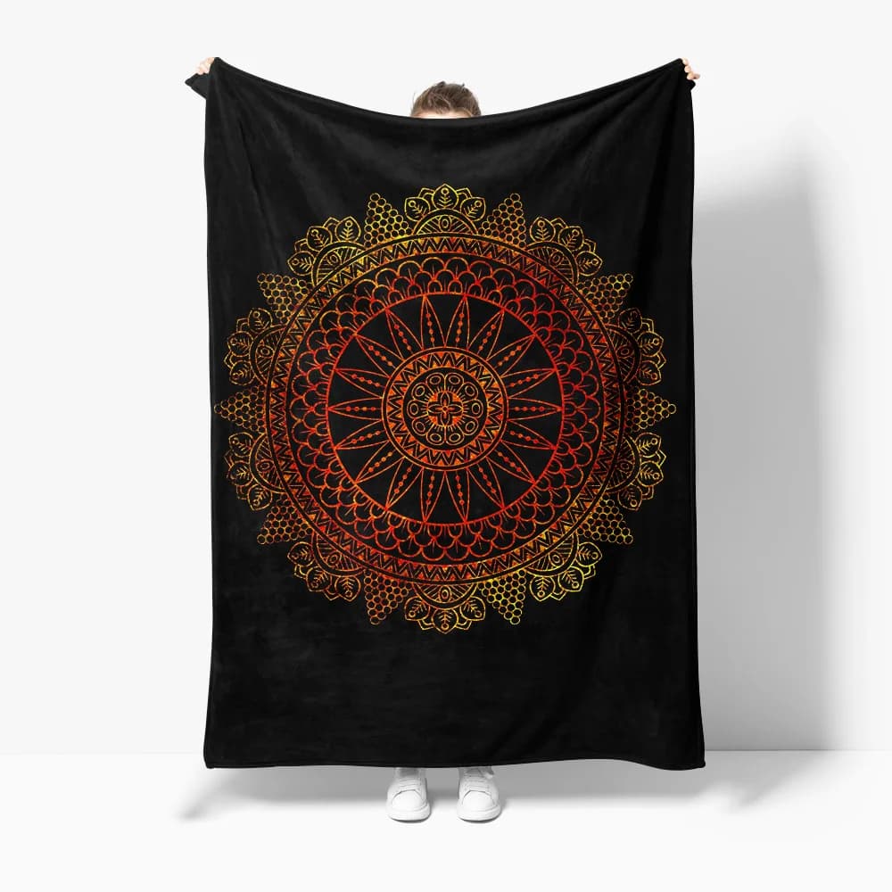 Boho Mandala Pattern Flannel printed blanket suitable for all seasons suitable for living room office sofa and travel 180x250CM