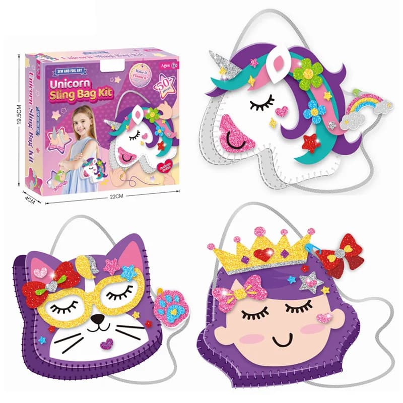 Kit artigianale per cucito fai-da-te per bambini - Borsa in feltro principessa unicorno educativa e divertente