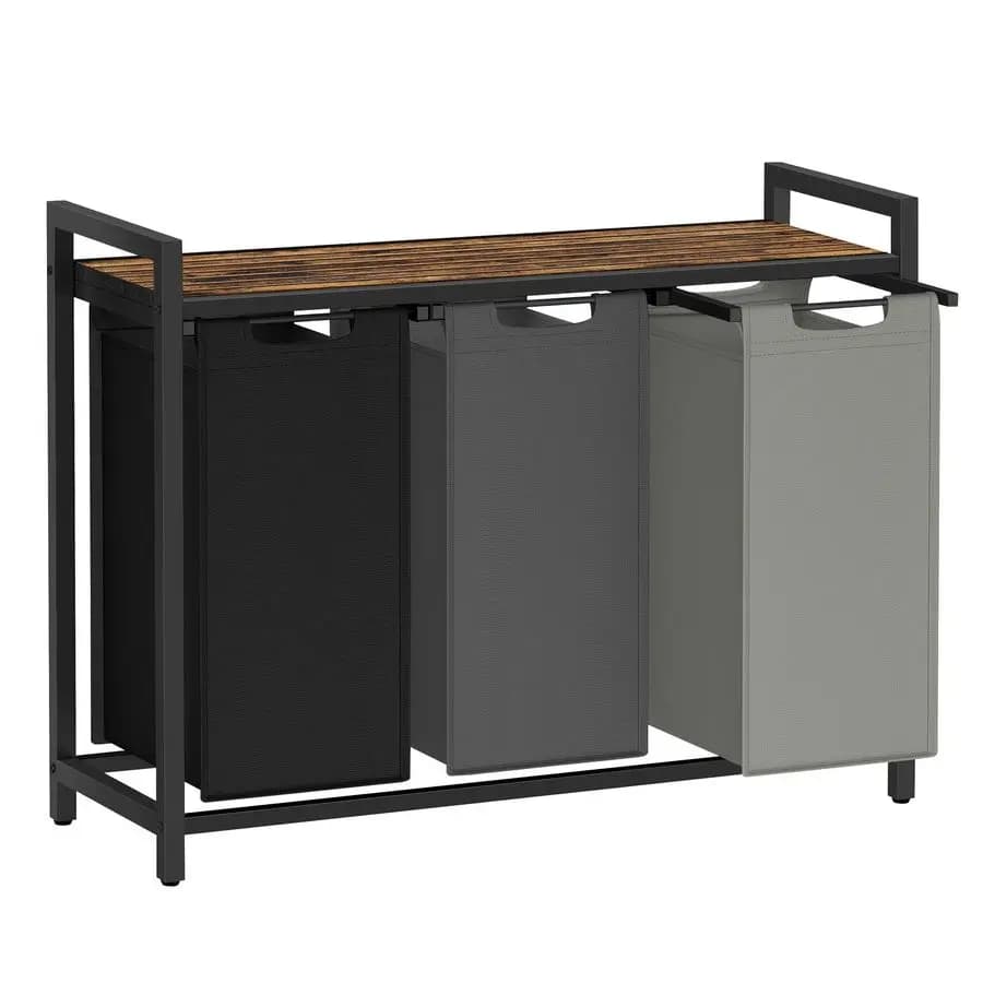 Laundry Hamper, Laundry Basket, Laundry Sorter with 3 PullOut and Removable Bags, Shelf, Metal Frame, 3 x 10.6 Gallons 40 L, 36.