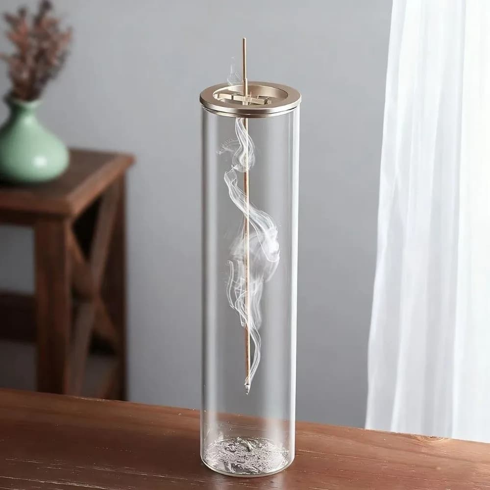 Cylindrical Shape Incense Stick Stand Transparent Minimalist Removable Ash Collector Zen Style Upside-Down Incense Holder