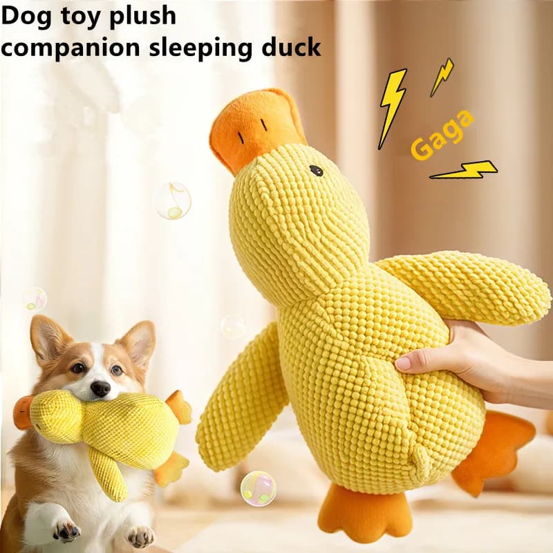 Giocattolo di peluche per animali domestici, anatra calmante per cani, anatra da compagnia per dormire, giocattolo da masticare resistente e cigolante per cuccioli, per la pulizia dei denti degli animali domestici