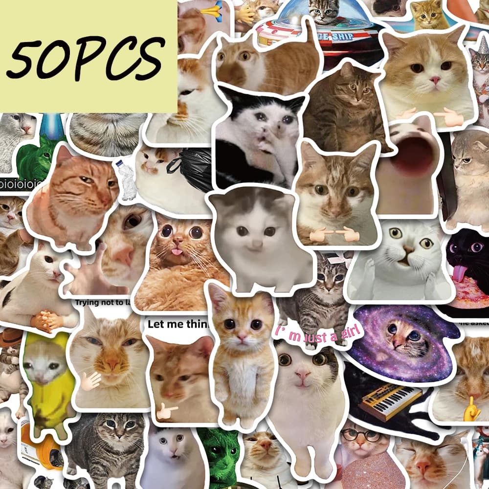 50 adesivi della serie gatto carini e divertenti, adatti per decorare telefoni cellulari, scatole portaoggetti, quaderni, adesivi impermeabili