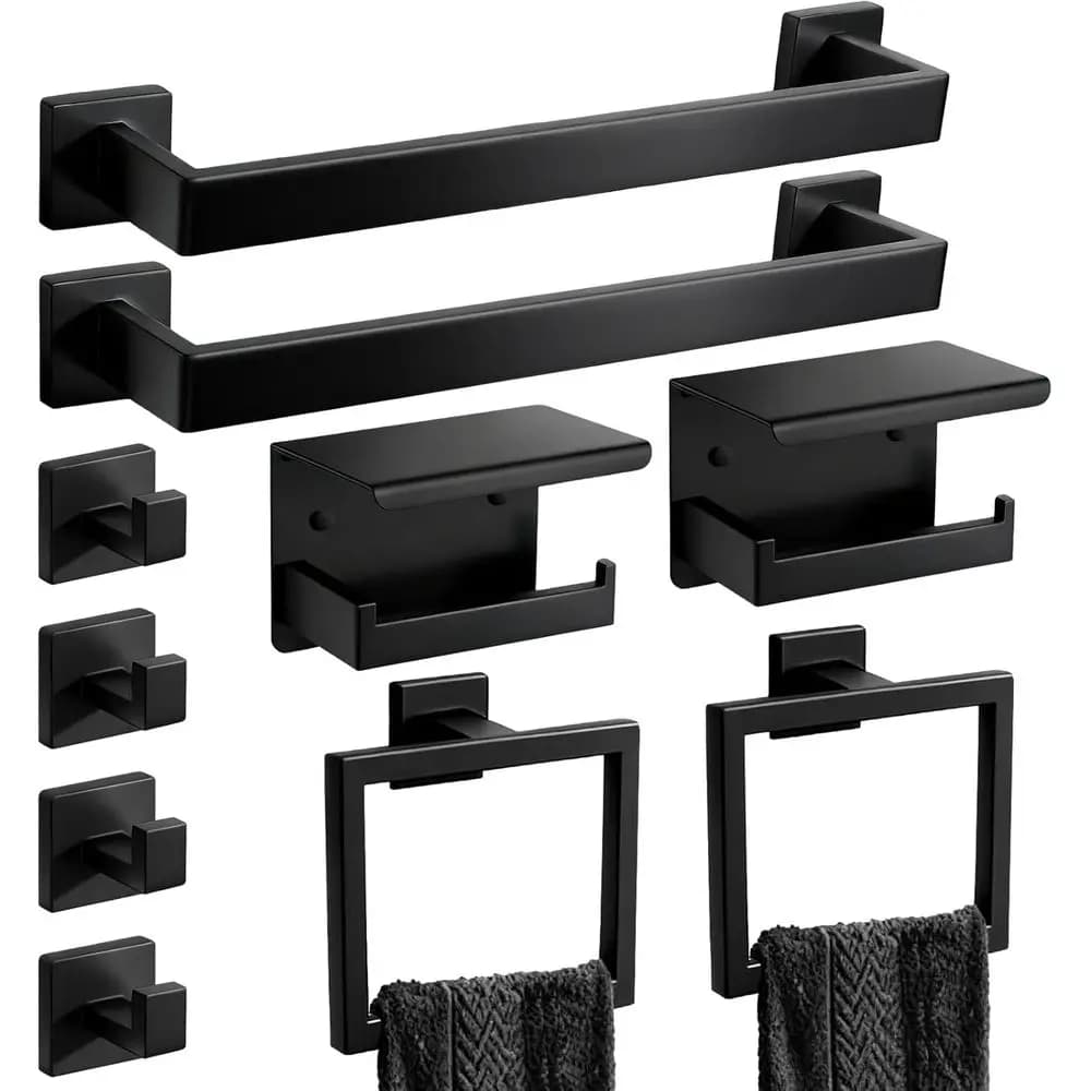 Set Moderno di Accessori per Bagno in Acciaio Inossidabile: 16 Pezzi tra cui Portasciugamani, Portaoggetti e Portarotolo con Mensola a Muro (10 Pezzi)