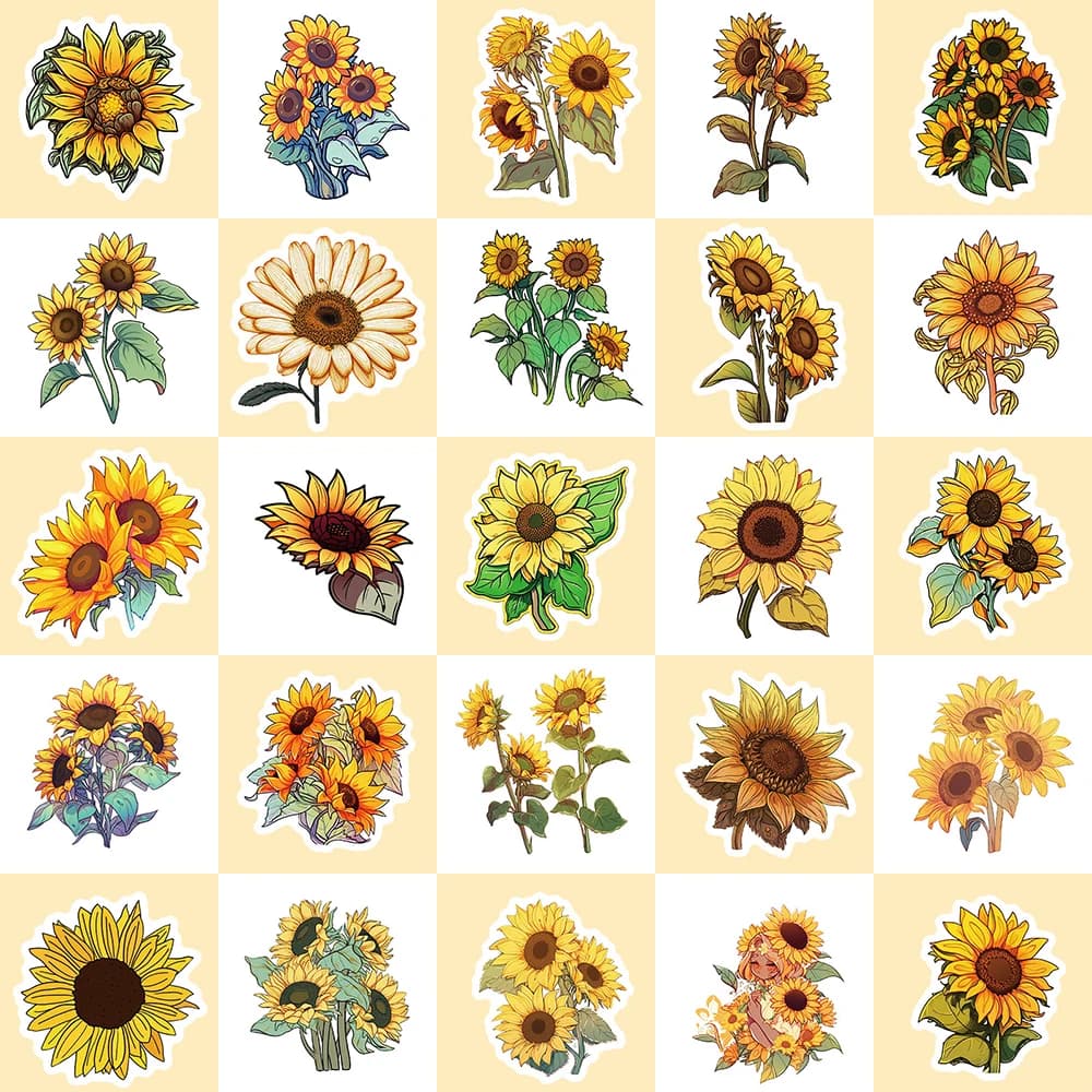 10/30/50pcs Kawaii Arte Girasoli Fiori Adesivi Cute Cartoon Decalcomanie FAI DA TE Bottiglia di Acqua Del Computer Portatile Del Telefono Adesivo Decorazione forniture