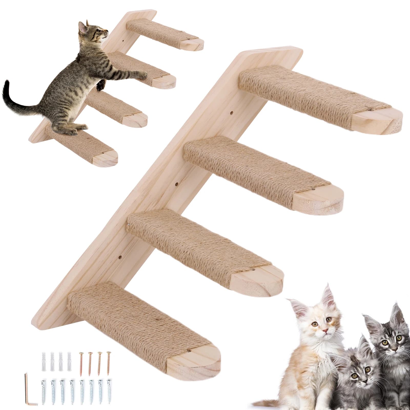 Scaletta da Parete per Gatti in Legno, Struttura per Arrampicata da Parete per Gatti, Mensole e Posti di Sosta per Gatti