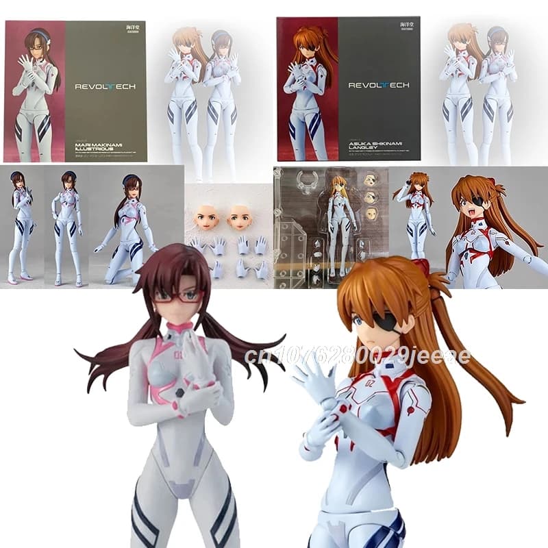 Revoltech Yamaguchi EVA Soryu Asuka Anime Figura 16 cm Kaiyodo Asuka Figura Kawaii Action Figure Twin Sexy Ragazza dai capelli ricci Bambola