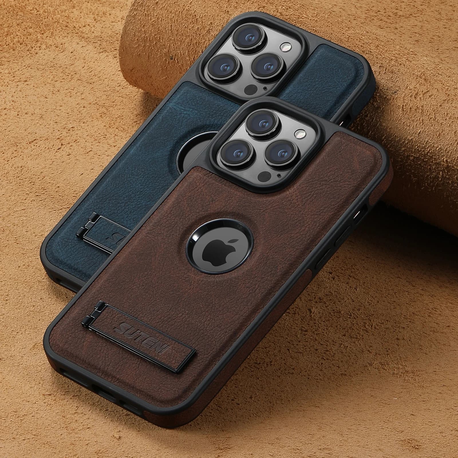 Magsafe Invisible Bracket Cover For Iphone 12 13 14 15 16 Promax Magnetic Leather Phone Case For Iphone 13 14 15 16 Pro Max Plus