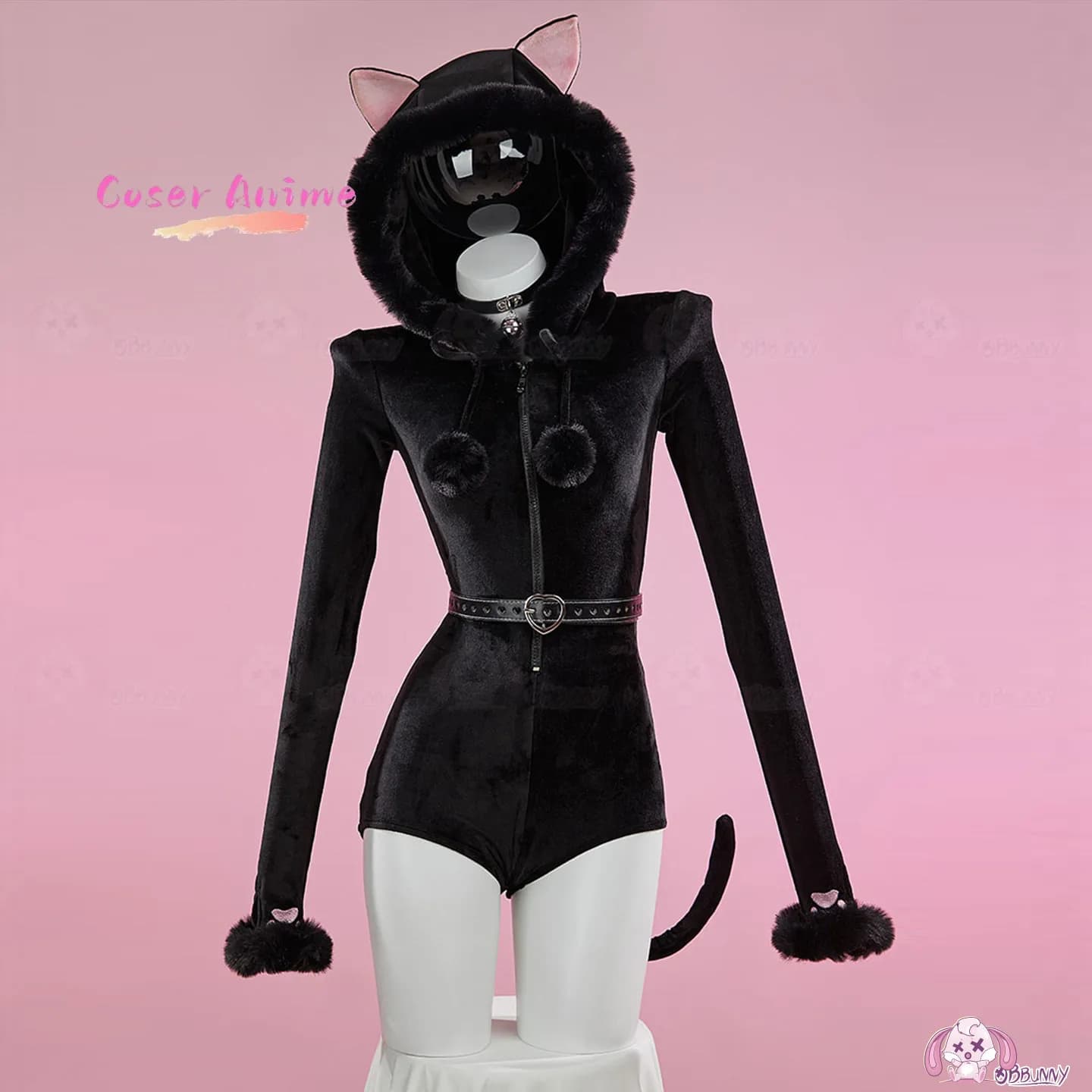 Kawaii Cat Ear Hooded Jumpsuit Plush Soft Cosplay Pajamas Homewear Three Colors HERO Cos
