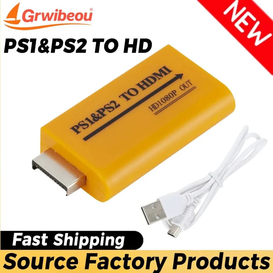 Grwibeou Adattatore compatibile con PS1/PS2 a HDMI, convertitore audio video con uscita fino a 1080p per monitor HDTV, proiettore, plug and play