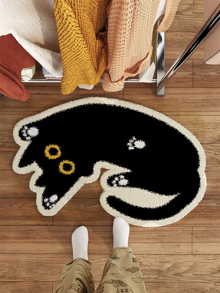 Tappeto per Camera da Letto VIKAMA a Forma di Gatto, Tappetino Irregolare in Peluche, Coperta per Divano, Cuscino Resistente allo Sporco, Decorazione per la Casa