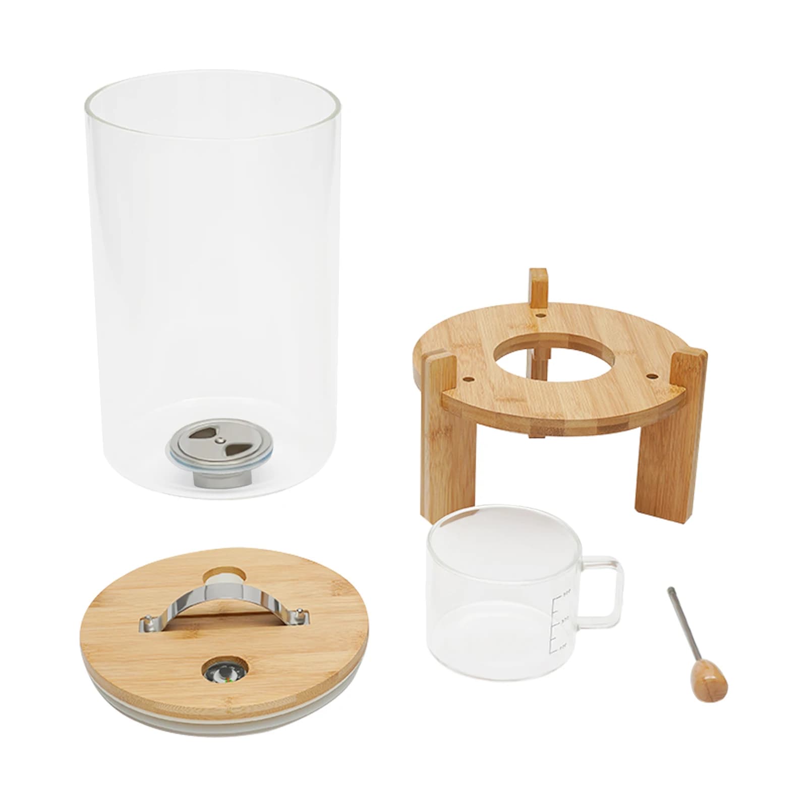 7.5L Glass Rice Dispenser, Grain Dispenser Glass Bucket, Glass Food Storge Container w/Airtight Lid and Bamboo Stand