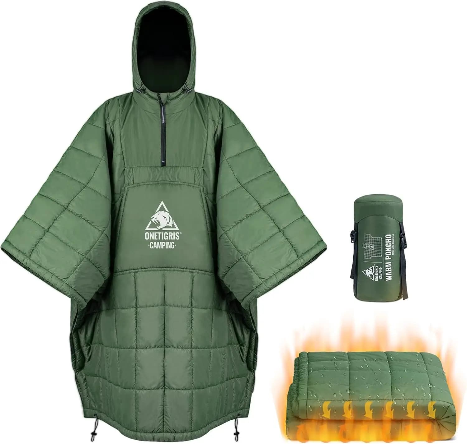 Felpa con Cappuccio e Coperta Integrata per Campeggio, con Isolamento Riciclato, Resistente all'Acqua per Escursioni e Stadi