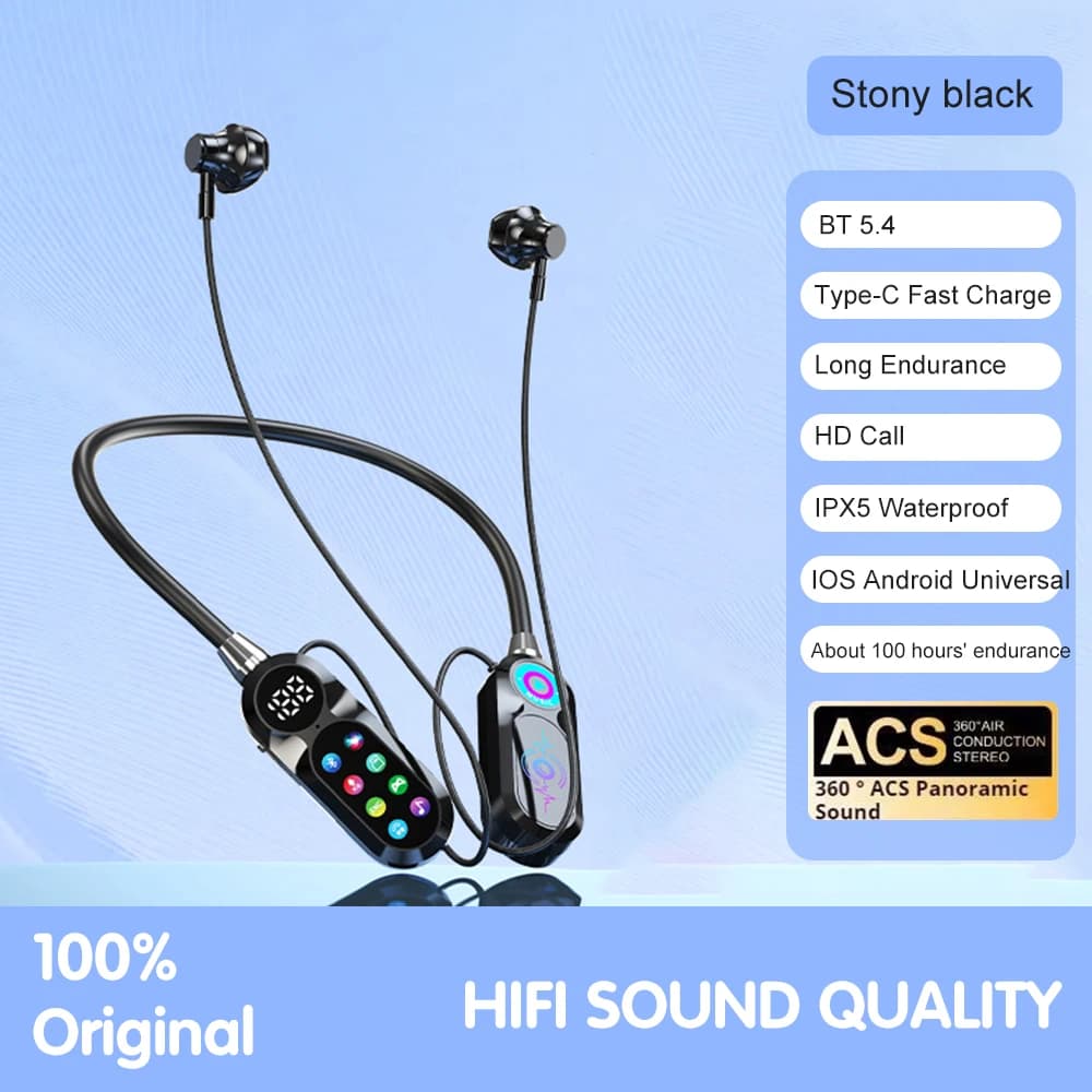Auricolari Bluetooth 5.4 wireless con display LED e audio HiFi per sport e gaming - Cuffie