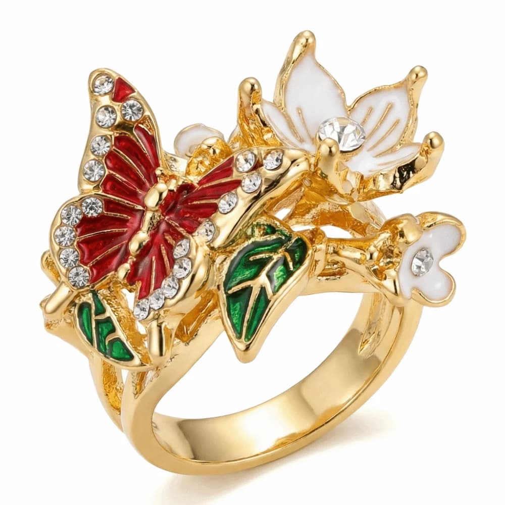 Fashion Elegant Butterfly Ring Oil Dripping Light Luxury Opening Finger Ring Leaves Flower Finger Jewelry Party