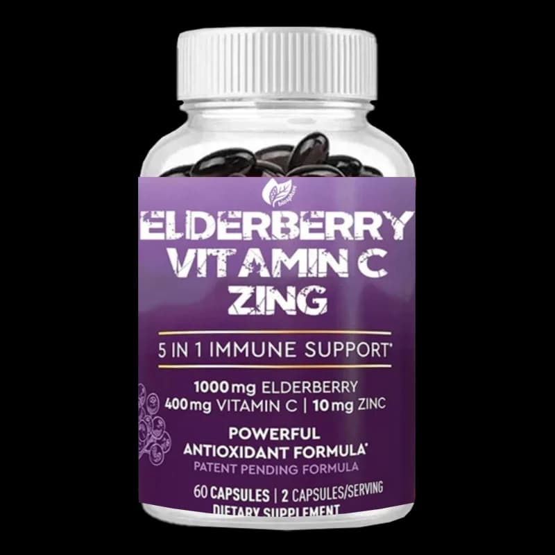 Elder fruit, containing vitamin C and zinc, immune supplement 5 in 1 vitamin D3 5000 UU, 60 capsules