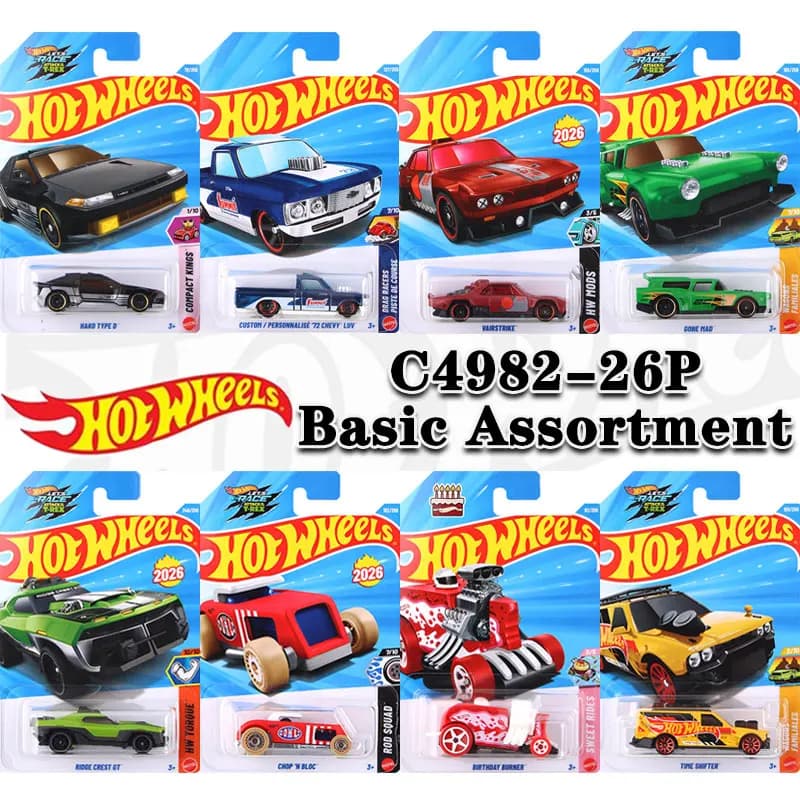 Hot Wheels C4982-26P Basic Assortment 1:64 Diecast Model Car, Original Concept Car, Collectible Toy Vehicle for Kids & Hobbyists