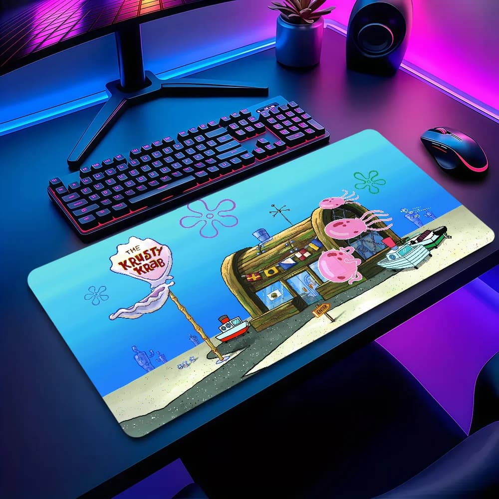 Tappetino per Mouse Cartoon S-SquarePants-S-SpongeBobs Antiscivolo Ispessito Grande con Bordo Rifinito per Ufficio Studenti Gaming