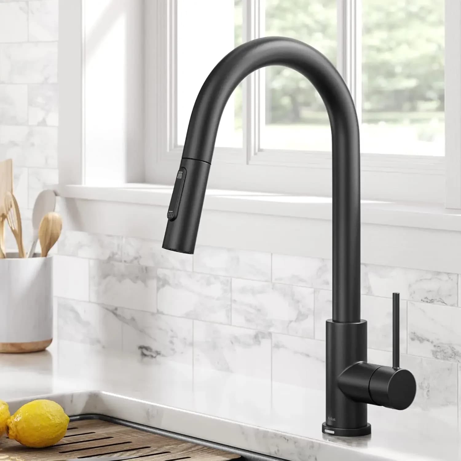 Rubinetto da cucina in nichel spazzolato, miscelatore monocomando con doccetta estraibile per lavello, con getto a spruzzo, cromato/nero