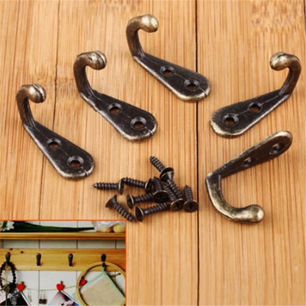 10 PCS Metal Material Hardware Fittings Kitchen Clothes Single-Row Hanging Hook (Bronze),Bedroom Vintage Style Wall Mounted Clothes Coat Hat Hanger Hook