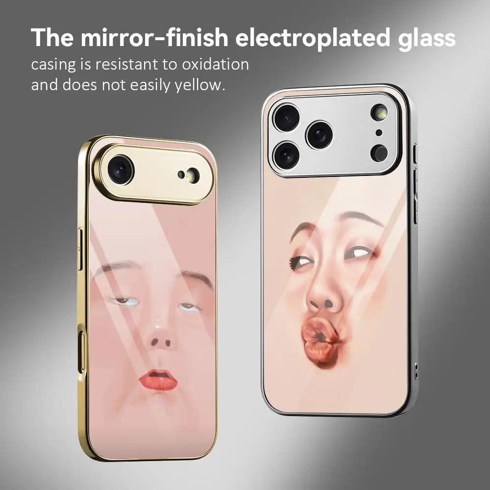 Animated cartoon funny face phone case for iPhone 17 16 15 14 13 12 Pro Max Plus, shockproof with galvanized metal bumper