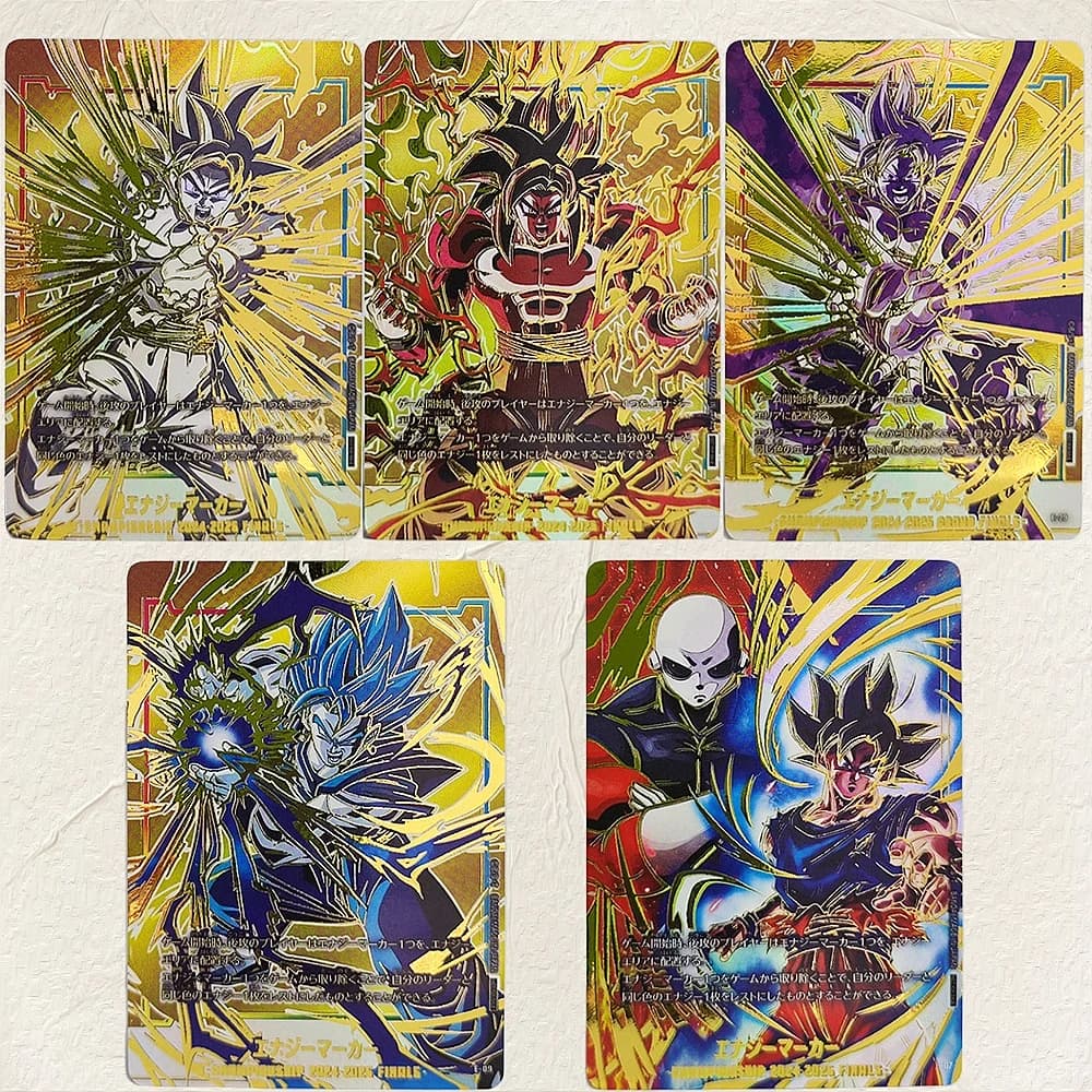 Dragon Ball 5Pcs Goku Vegeta Vegito Jiren DIY Energy Marker Cards JP Gold Foil Holographic Texture Premium Anime Collection Card