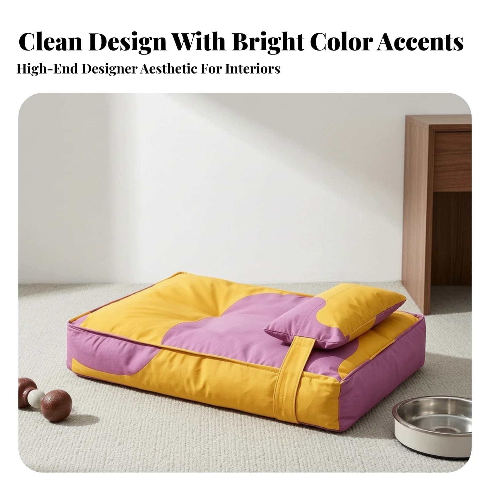 Pet Bed with Pillow Non-Slip Cushioned Pet Mat Cat Bed Mat Removable Cover Washable for Pets, Floor, Living Room