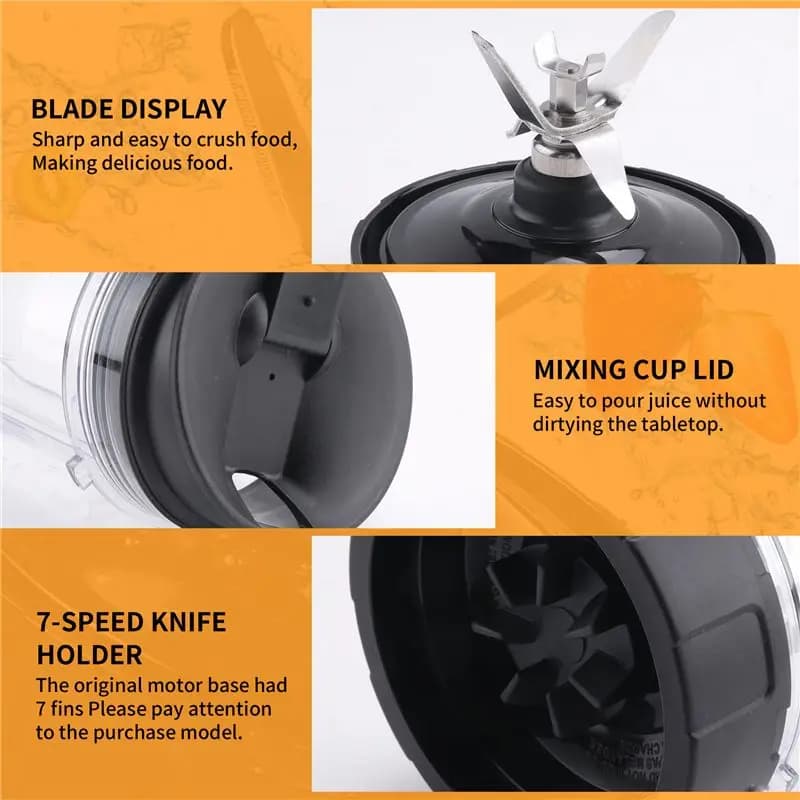 Gen Basic Replacement Parts For Ninja Blender BL450-30 BL456-30 BL480-30Ect, 24OZ Ninja Blender Cups And 7 Fins Blade Accessorie