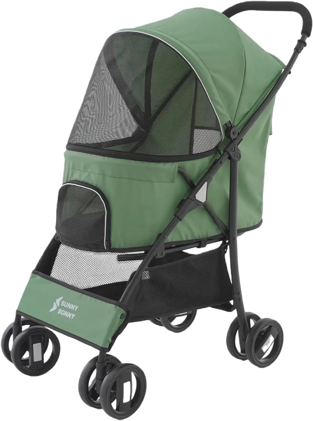 Foldable Jogger Pet Stroller with Weather Cover Storage Basket Pet Travel Carrier for S/M Dogs Cats up to 33lbs (Green)