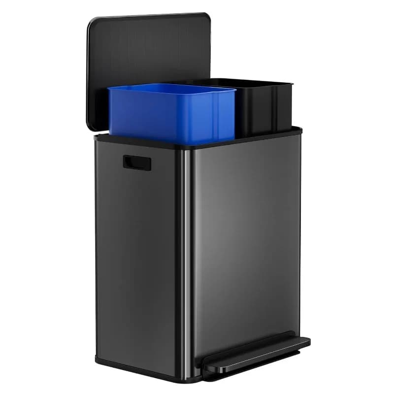 Pattumiera - Pattumiera per riciclaggio in acciaio inossidabile da 2 x 8 galloni con coperchio Soft-Close e pedale a gradino - Wast per cucina e ufficio