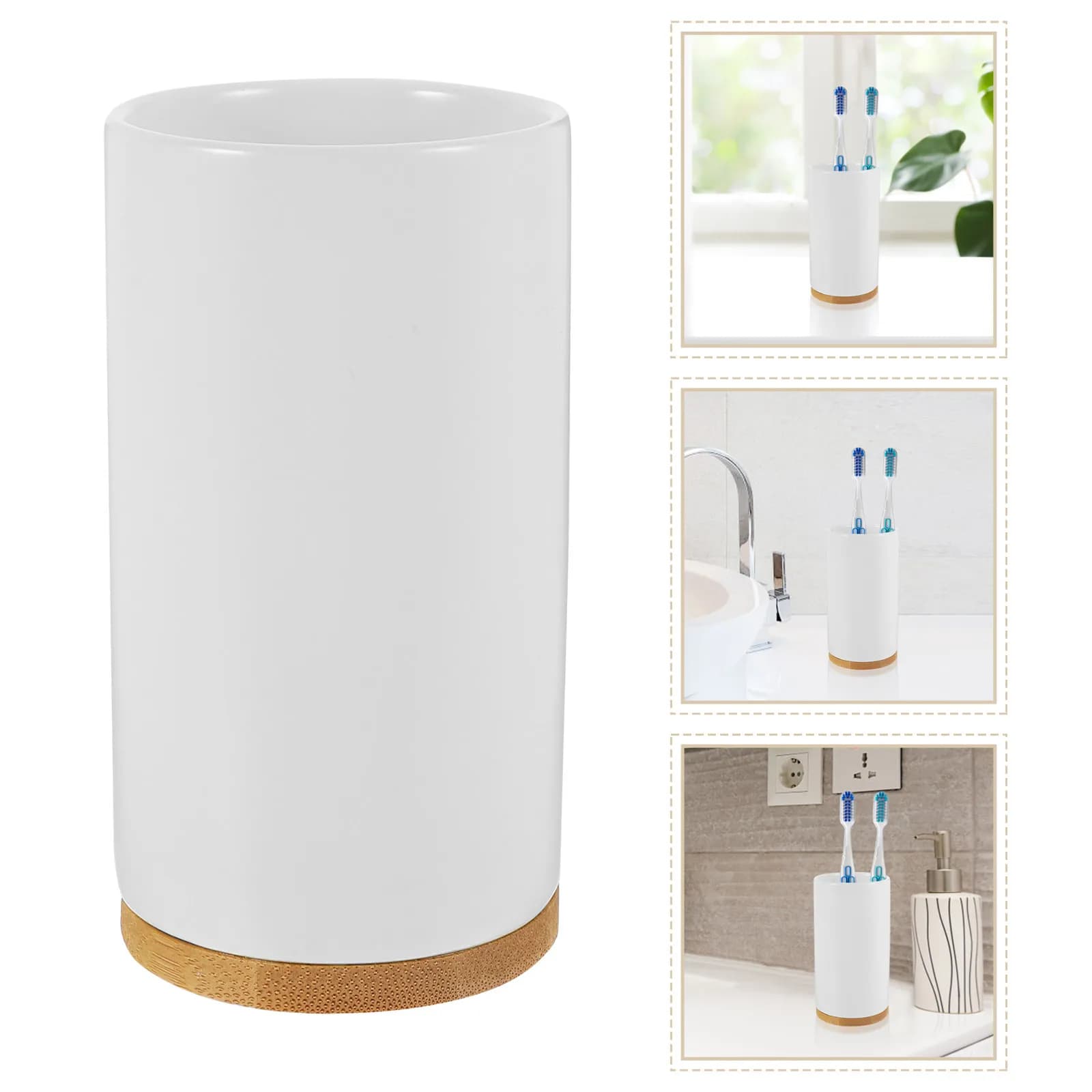 Portaspazzolino in Ceramica, Bicchiere da Bagno Semplice e Minimalista, Tazza Cilindrica Multiuso per Spazzolini e Accessori