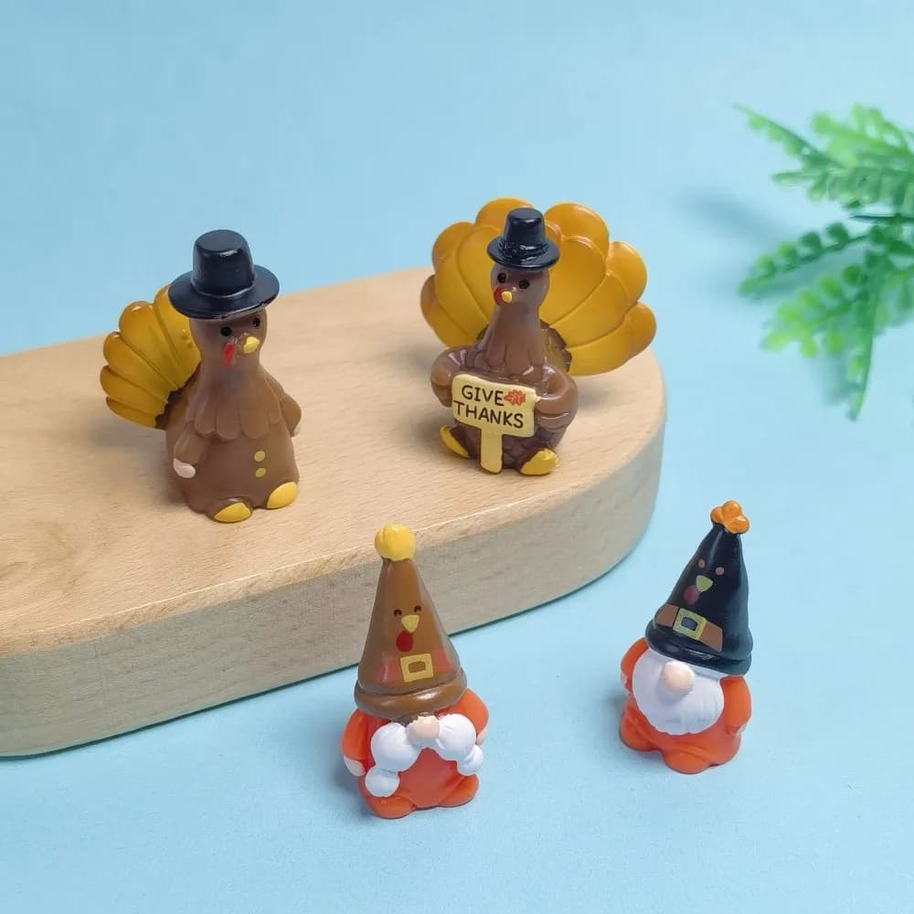 Kawaii 3D Resin Animal Christmas Santa Turkeys Miniatures Figurines Home Decor DIY Crafts Dollhouse Accessories