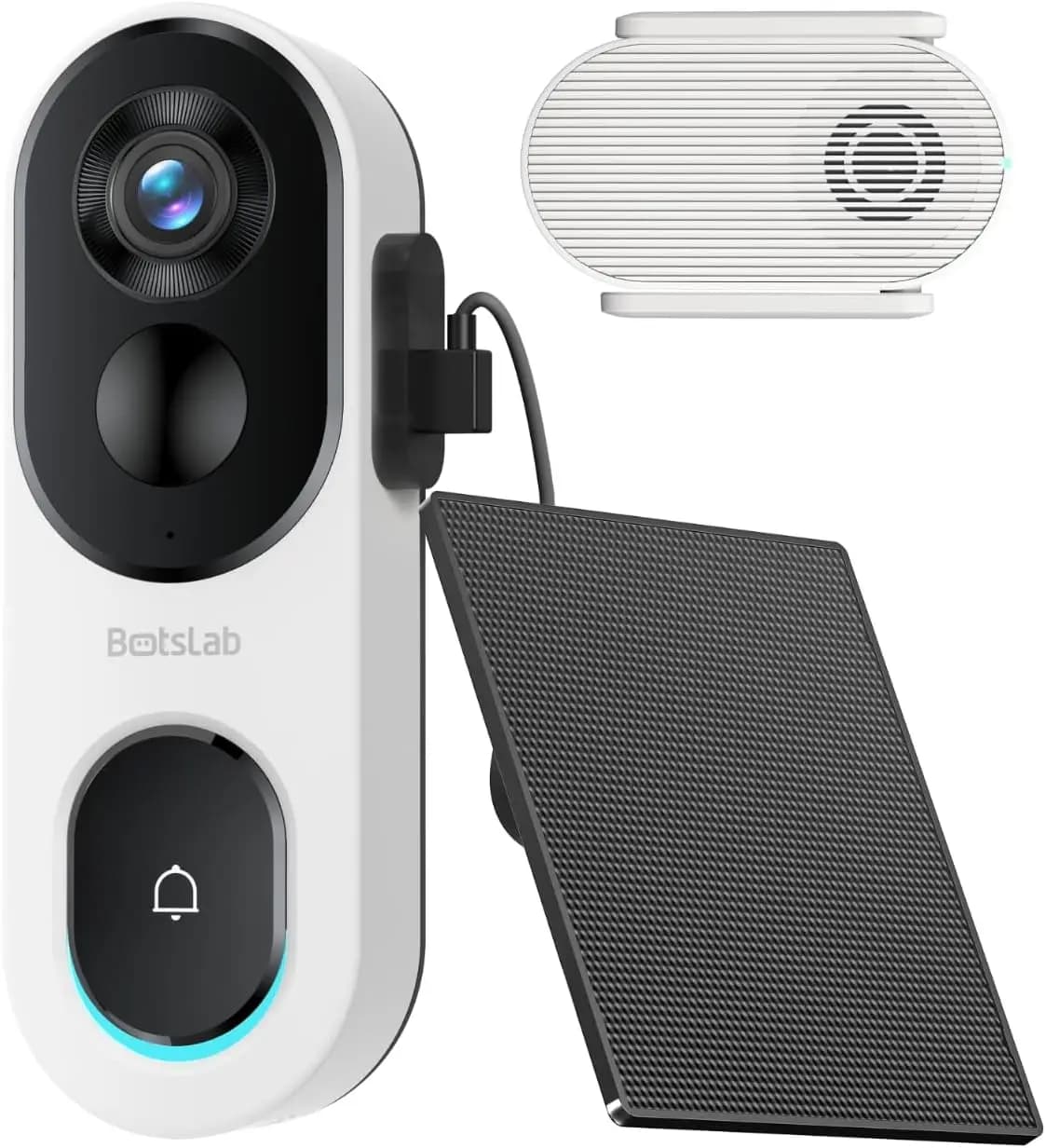 Campanello Wireless 2K con Telecamera e Pannello Solare, 180° ° Visualizzazione, senza costi mensili, audio bidirezionale, rilevamento delle persone