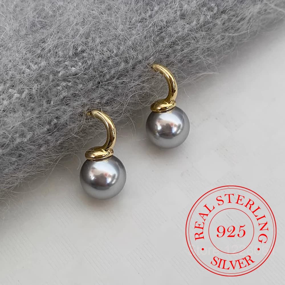 Orecchini a bottone con perle ad arco geometrico in argento sterling 925 per le donne Gioielli per feste di nozze per ragazze Regalo per amiche