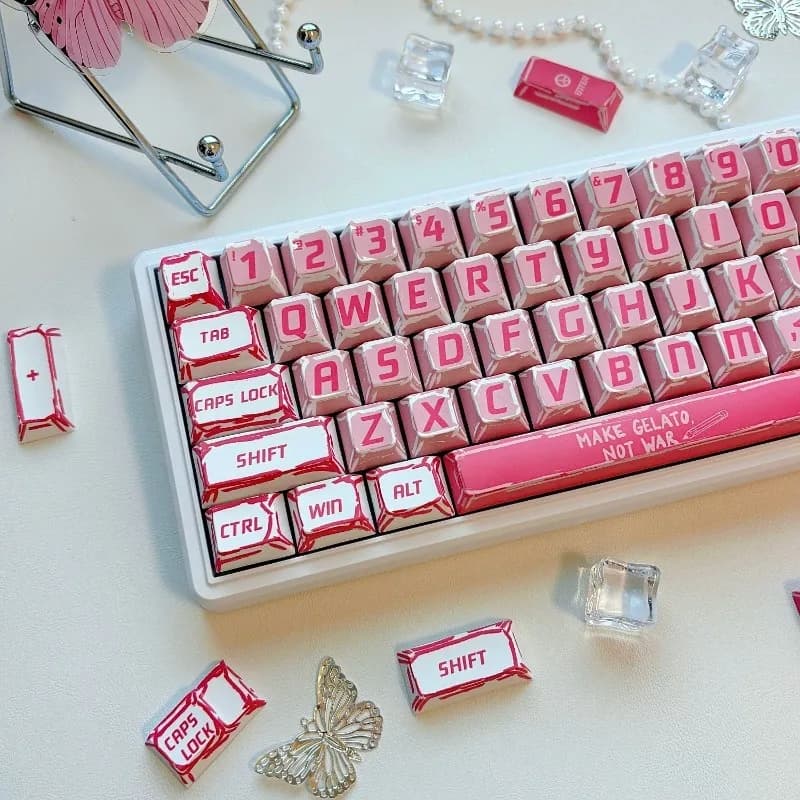 Set di Tasti Tematici Rosa-Bianchi per Tastiera Meccanica, Profilo Cherry Personalizzato, Tasti PBT, Accessori Creativi