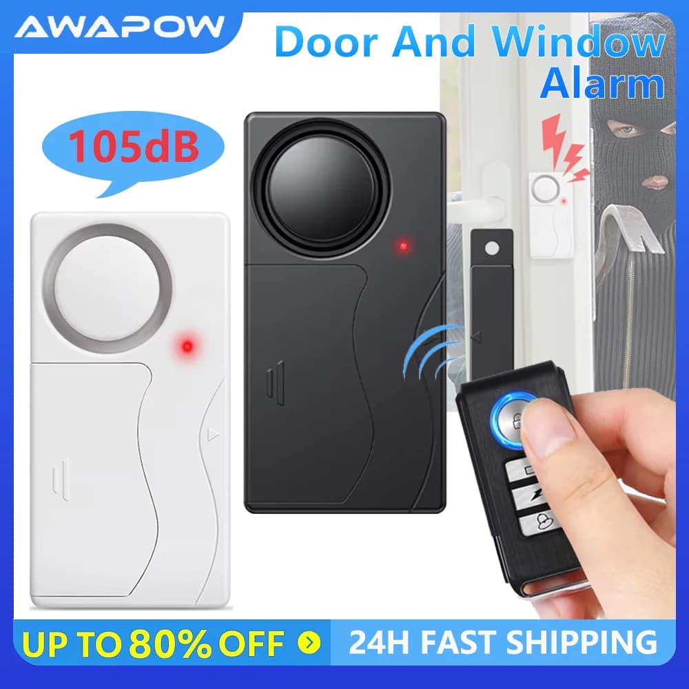 Awapow Allarme wireless per porte e finestre antifurto con telecomando Sensore per frigorifero di sicurezza domestica Allarmi antifurto per auto
