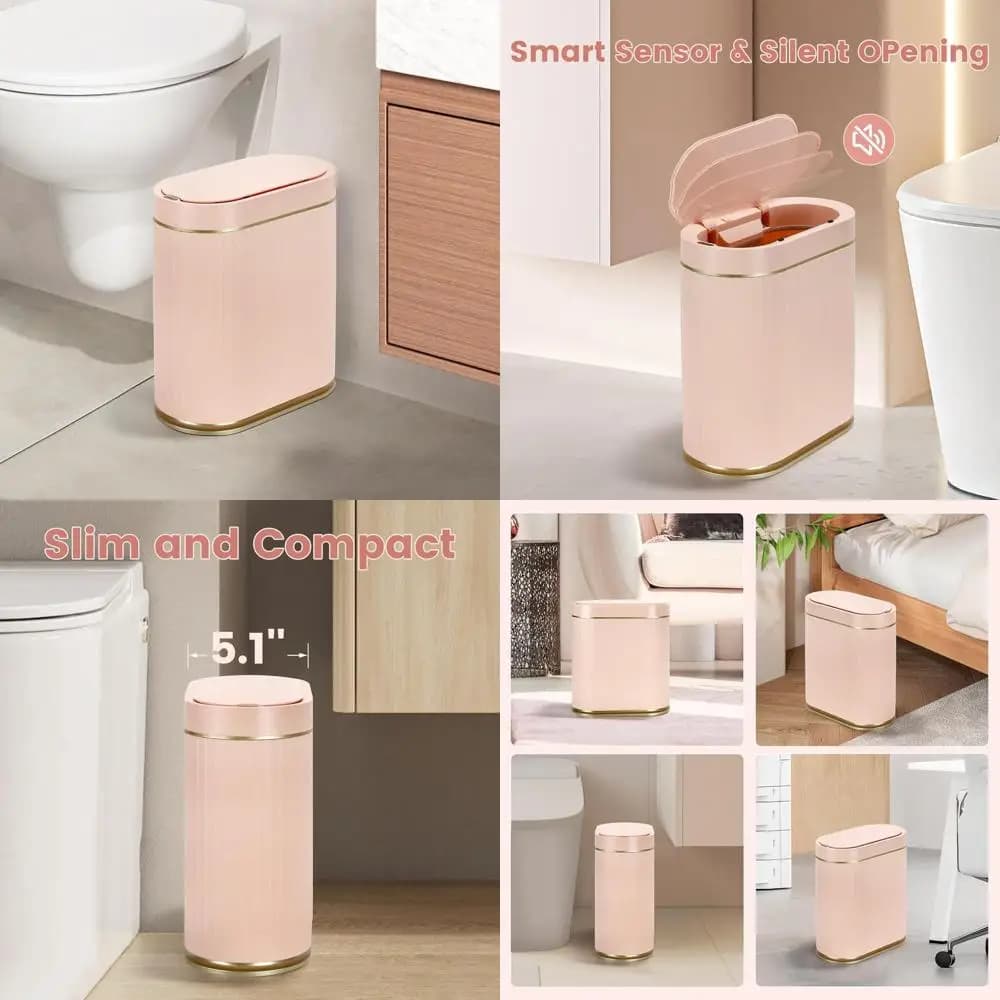 Pattumiera da bagno con coperchio automatico in oro rosa da 2 galloni - Cestino per la decorazione domestica dal design sottile