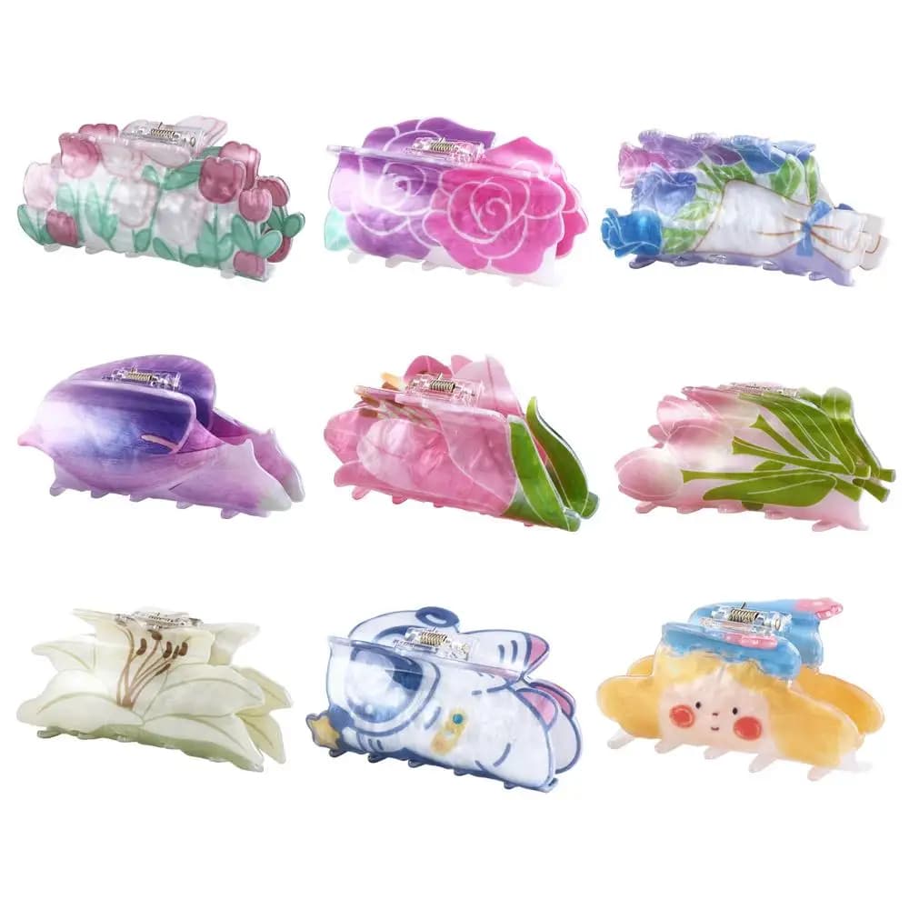 Shark Clip Geometric Shape Large Grab Clip Korean Style Headwear Female Hair Accessories Plastic Hair Claw Flower Hair Clip