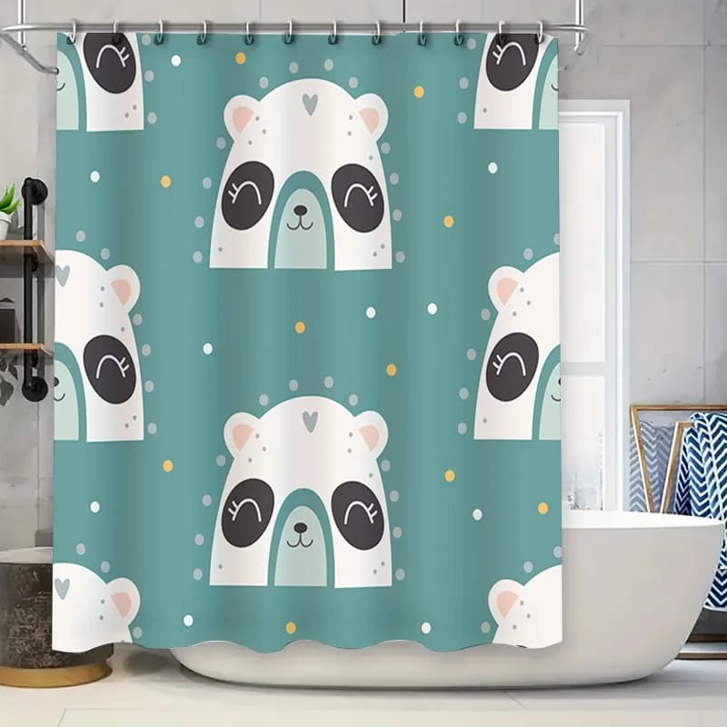 Lovely cartoon animal panda print shower curtain fabric waterproof decorative bathroom supplies for home