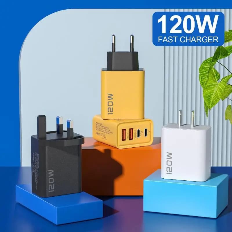 1Pc EU US UK Plug Travel 4 Port 120W USB C Fast Charger Station PD QC3.0 Wall Adapter For Phone.