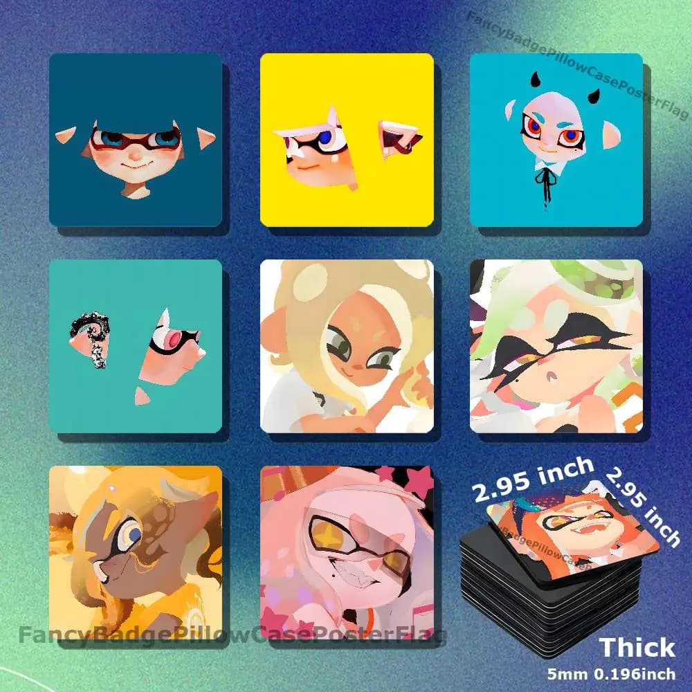 S-Splatoon 3 Side order Acrylic Refrigerator Magnets Square Tiles with Magnetic Sheets for Home Decoration