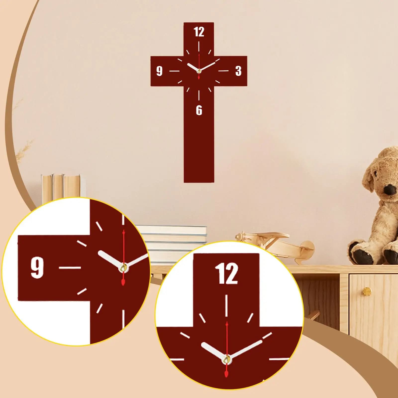 Orologio da Parete a Croce, Decorazione per la Stanza, Orologio da Parete Gotico Nordico per Camera da Letto, Cucina, Ufficio, Aula