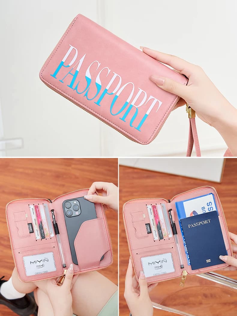 Nuovo porta passaporto RFIDShielding Porta carte multifunzionale in pelle PU Porta passaporto con gradiente di lettere Accessori da viaggio Unisex