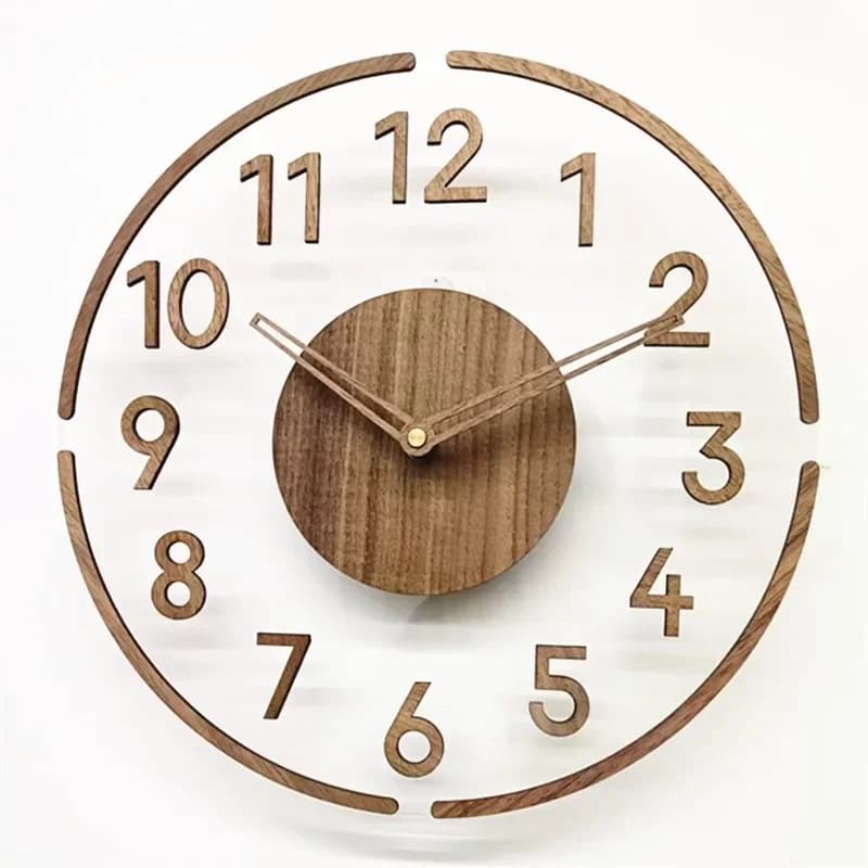 New Solid Wood Living Room Wall Clock Silent Nordic Digital Clock Transparent Acrylic Clock for High-End Decoration