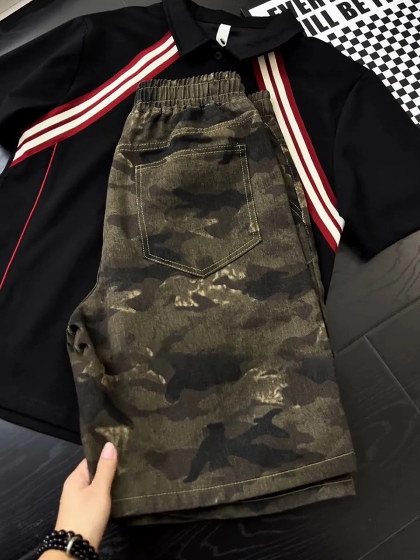 Retro American Washed Camouflage Shorts Men's Summer Trendy Pleated Workwear Denim Pants Cleanfit Five-Quarter Length Jeans
