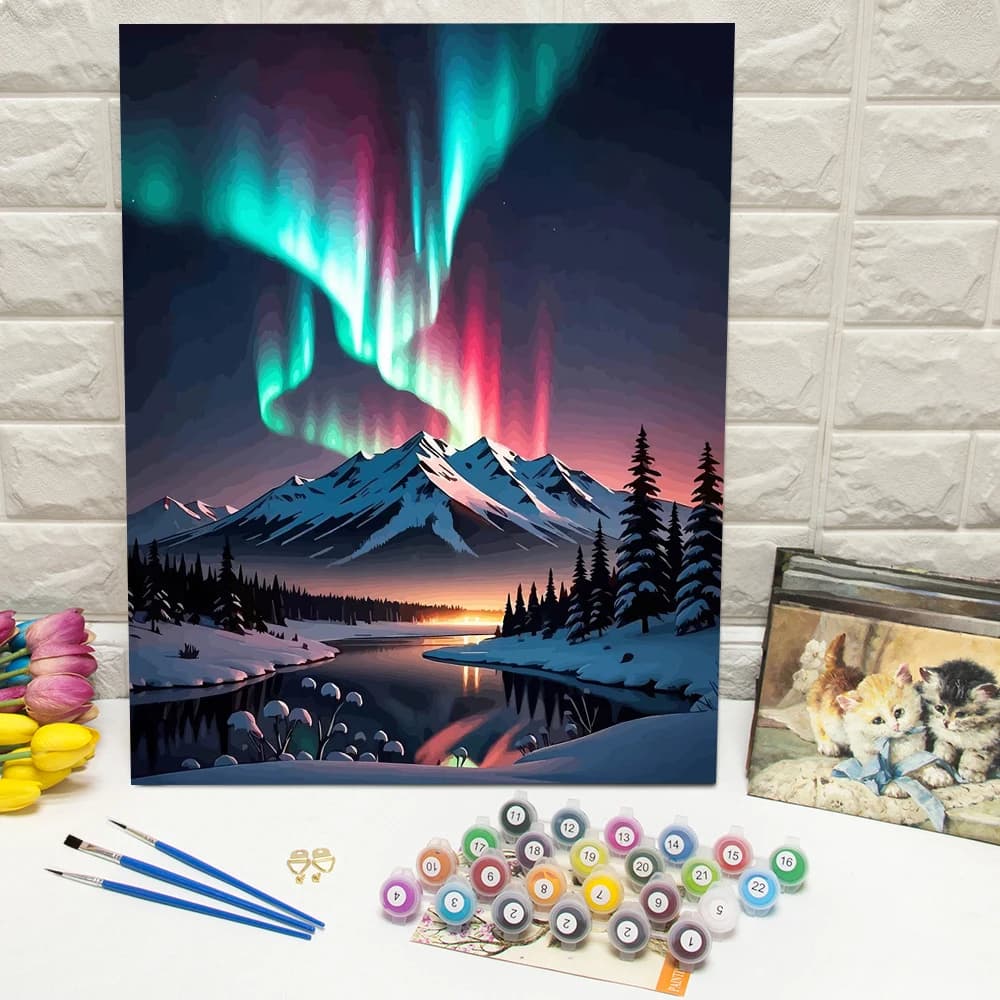 Digital Oil Painting Aurora Scenery Paint By Number Adult Kit Mountain River DIY Oil Painting By Numbers Landscape Home Decor