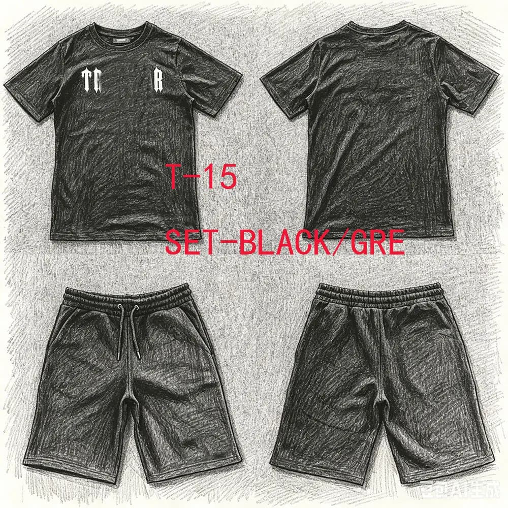 Tuta corta T-15 con pantaloni e t-shirt da jogging, streetwear uomo donna, abbigliamento autunno inverno, top e pantaloni