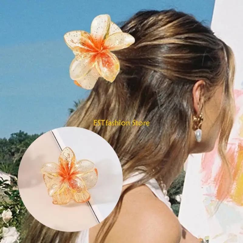 Y5GC Lovely Flower Clip Transparent Hair Claw Clip Hair Banana Barrettes Hair Decors