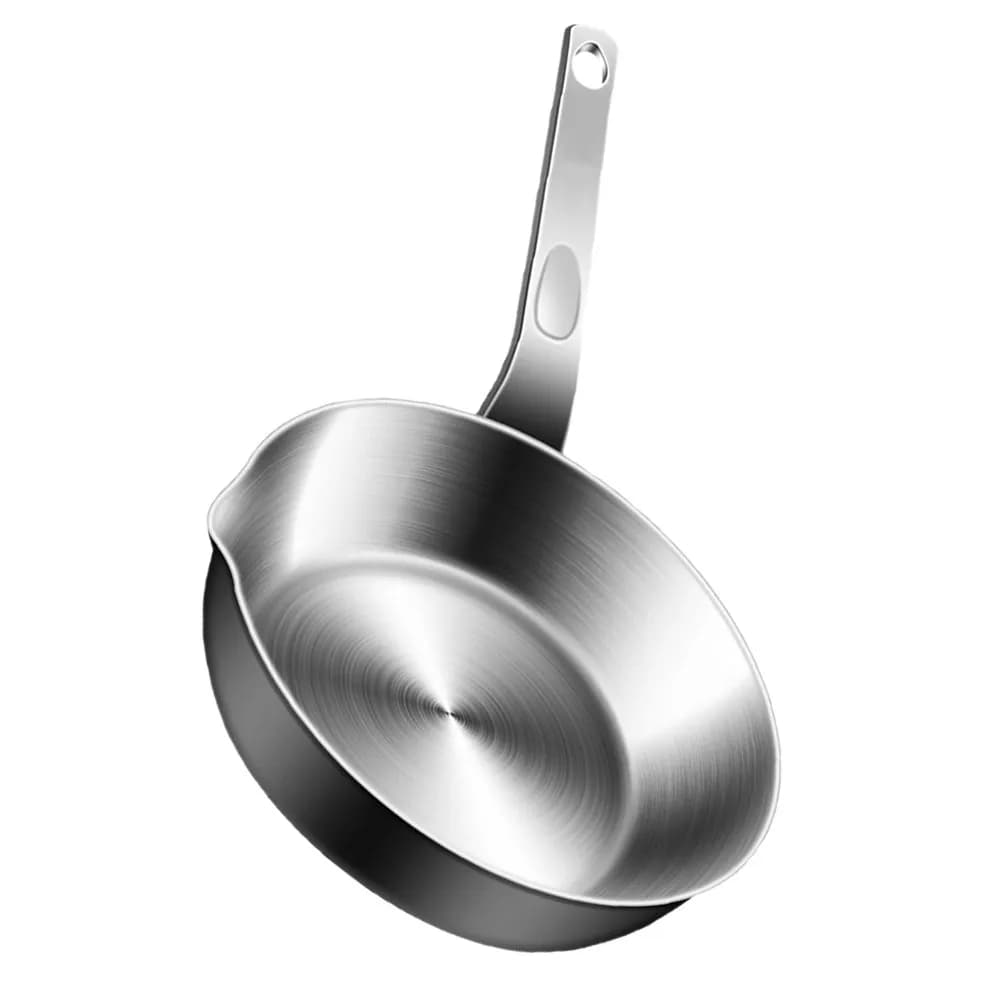 Stainless Steel Small Fry Pan Mini Flat Bottom Egg Frying Pan Sauce Pot Spout for Breakfast Cooking Home Restaurant